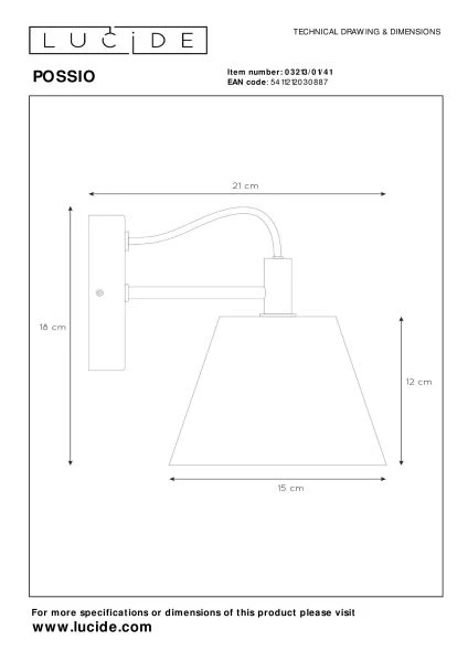 Lucide POSSIO - Wall light - 1xE14 - Grey - technical